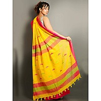 Sareekatha Womens Khadi Cotton Silk Handloom Saree with Temple Border (Yellow)