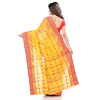 dB DESH BIDESH Women`s Traditional Bengal Tant Woven RangDeBasanti Design Pure Handloom Cotton Saree Without Blouse Piece (Yellow)