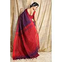 Sareekatha Womens Hand weaved Fish Motive Allover work Pure Cotton Khadi Saree with Contrast Blouse Piece Purple