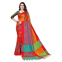 Dhruvi Trendz Women Cotton Silk Saree(2021_Orange_Free Size)