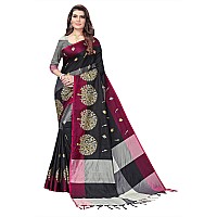 DHRUVI TRENDZ Womens Banarasi Cotton Silk Saree (Dt-S195_Black & Grey)