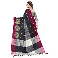 DHRUVI TRENDZ Womens Banarasi Cotton Silk Saree (Dt-S195_Black & Grey)