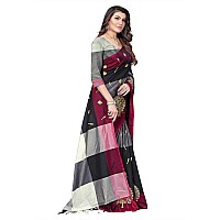 DHRUVI TRENDZ Womens Banarasi Cotton Silk Saree (Dt-S195_Black & Grey)