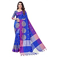 DHRUVI TRENDZ Womens Banarasi Cotton Silk Saree (Dt-S201_Blue & Pink)