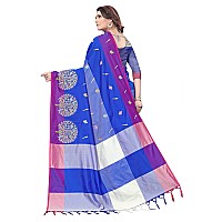 DHRUVI TRENDZ Womens Banarasi Cotton Silk Saree (Dt-S201_Blue & Pink)