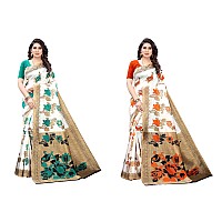 Yashika Womens Jacquard Art Silk Saree OrangeDYNA Green