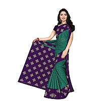 TAMAIRA FASHION Plain Weave Womens Pure Cotton Saree Without Blouse Piece 973Seagreen and Purple