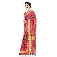 Sareekatha Women Traditional Bengal Pure Handloom Cotton Saree With Unstitched Blouse Piece (Red)