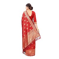 SILK LAND Womens Banarasi Silk Saree With Blouse Piece (SZWVBS-136_Red)