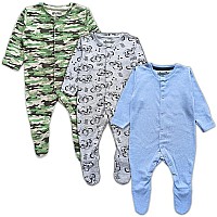 Tuddybuddy 100 Organic Cotton Multi Color Sleepsuitonesieromper For Baby Boy Baby Girl Pack Of 3 Sleepsuits Camouflage G