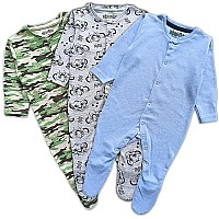 Tuddybuddy 100 Organic Cotton Multi Color Sleepsuitonesieromper For Baby Boy Baby Girl Pack Of 3 Sleepsuits Camouflage G