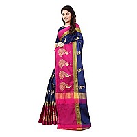 Greciilooks Womens Cotton Womens Banarasi Cotton Silk Saree For Women Pink Blue