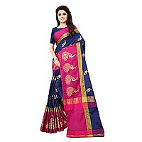 Greciilooks Womens Cotton Womens Banarasi Cotton Silk Saree For Women Pink Blue