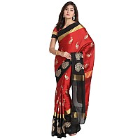 Greciilooks Womens Cotton Womens Banarasi Cotton Silk Saree For Women Red Black