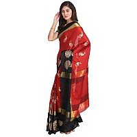 Greciilooks Womens Cotton Womens Banarasi Cotton Silk Saree For Women Red Black