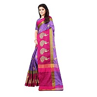 Greciilooks Womens Cotton Womens Banarasi Cotton Silk Saree For Women Purple Red