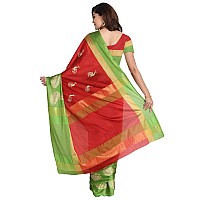 Greciilooks Womens Cotton Womens Banarasi Cotton Silk Saree For Women Green Red