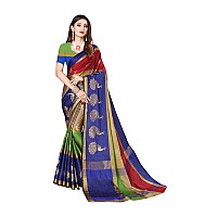 Greciilooks Womens Cotton Womens Banarasi Cotton Silk Saree For Women Blue Green