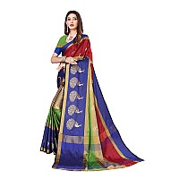 Greciilooks Womens Cotton Womens Banarasi Cotton Silk Saree For Women Blue Green