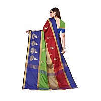 Greciilooks Womens Cotton Womens Banarasi Cotton Silk Saree For Women Blue Green