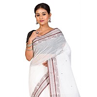 RAJ SAREE HOUSE Womens Traditional Pure Cotton Bengali Handloom Tant Saree without Blouse Piece White