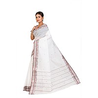 RAJ SAREE HOUSE Womens Traditional Pure Cotton Bengali Handloom Tant Saree without Blouse Piece White