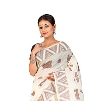 RAJ SAREE HOUSE Womens Traditional Pure Cotton Bengali Handloom Tant Saree - Without Blouse Piece (Off- White-Tamak)