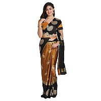 Greciilooks Women Cotton Banarasi Cotton Silk Regular Fit Saree Gold Black