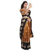 Greciilooks Women Cotton Banarasi Cotton Silk Regular Fit Saree Gold Black