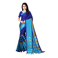 GRECIILOOKS Womens Soft CottonArt Silk Solid Saree With Blouse Piece Material just under 399 Blue