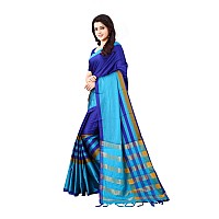 GRECIILOOKS Womens Soft CottonArt Silk Solid Saree With Blouse Piece Material just under 399 Blue