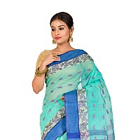 RAJ SAREE HOUSE Womens Traditional Pure Cotton Bengali Handloom Tant Saree Without Blouse Piece CGreen