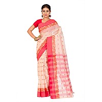 RAJ SAREE HOUSE Womens Traditional Pure Cotton Bengali Handloom Tant Saree Without Blouse Piece Biscuit