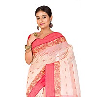 RAJ SAREE HOUSE Womens Traditional Pure Cotton Bengali Handloom Tant Saree Without Blouse Piece Biscuit