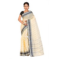 RAJ SAREE HOUSE Womens Traditional Pure Cotton Bengali Handloom Tant Saree without Blouse Piece - (Off-White Still)