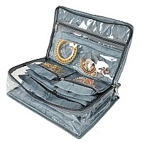 Kuber Industries Laminated PVC Travel Jewelry Organiser|Jewelry Storage Bags for All Jewellery|Zipper Closure With 13 Transparent Pouch|Size 30 x 20 x 11Cm, Pack of 1 (Grey)