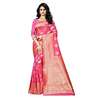 Shasmi Womens Designer Kanchipuram Banarasi Silk Blend Jacquard Woven Design Sarees (Pink and Golden)