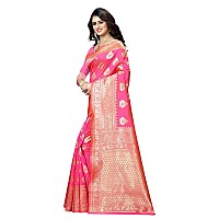 Shasmi Womens Designer Kanchipuram Banarasi Silk Blend Jacquard Woven Design Sarees (Pink and Golden)