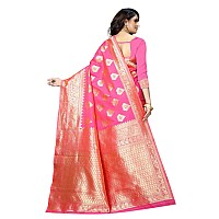 Shasmi Womens Designer Kanchipuram Banarasi Silk Blend Jacquard Woven Design Sarees (Pink and Golden)