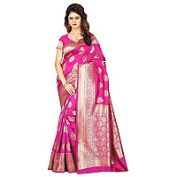 Shasmi Rani Pink and Golden Silk Blend Kanchipuram Jacquard Woven Designing Saree for Women (San Pari 6