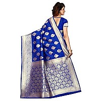 Shasmi Royal Blue and Golden Silk Blend Kanchipuram Jacquard Woven Designing Saree for Women (San Pari 6