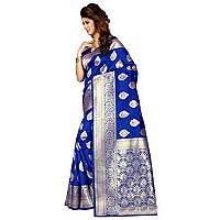 Shasmi Royal Blue and Golden Silk Blend Kanchipuram Jacquard Woven Designing Saree for Women (San Pari 6