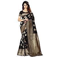 Shasmi Womens Designer Kanchipuram Banarasi Silk Blend Jacquard Woven Design Sarees (Black and Golden)