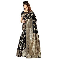 Shasmi Womens Designer Kanchipuram Banarasi Silk Blend Jacquard Woven Design Sarees (Black and Golden)