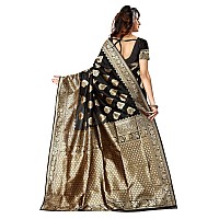 Shasmi Womens Designer Kanchipuram Banarasi Silk Blend Jacquard Woven Design Sarees (Black and Golden)