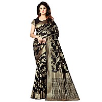 Shasmi Black and Golden Silk Blend Kanchipuram Jacquard Woven Designing Saree for Women (San Pari 37