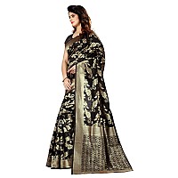 Shasmi Black and Golden Silk Blend Kanchipuram Jacquard Woven Designing Saree for Women (San Pari 37