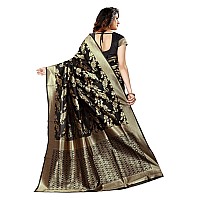 Shasmi Black and Golden Silk Blend Kanchipuram Jacquard Woven Designing Saree for Women (San Pari 37