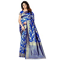 Shasmi Royal Blue and Golden Silk Blend Kanchipuram Jacquard Woven Designing Saree for Women (San Pari 37