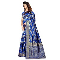 Shasmi Royal Blue and Golden Silk Blend Kanchipuram Jacquard Woven Designing Saree for Women (San Pari 37